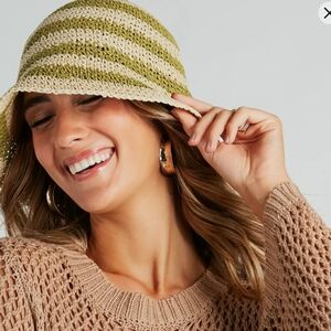 Windsor Olive And Natural Woven Beach Bucket Hat O/S